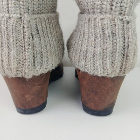 Sorel Women's SZ 11 Brown Gray Leather Crazy Cable Knit Sweater Wedge Boots Rare - Picture 5 of 9